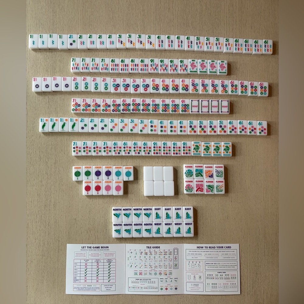 Amahj Mahjong Tile Set with Colorful Suits - Complete Game Set